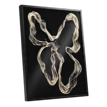 Ivory Drift, black, beige, white abstract wall art shown as a black framed poster wall art print