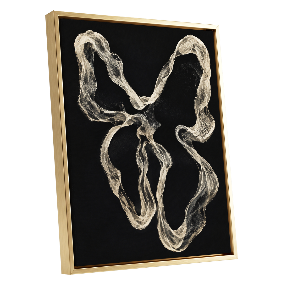 Ivory Drift, black, beige, white abstract wall art shown as a gold framed canvas wall art
