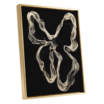 Ivory Drift, black, beige, white abstract wall art shown as a gold framed canvas wall art
