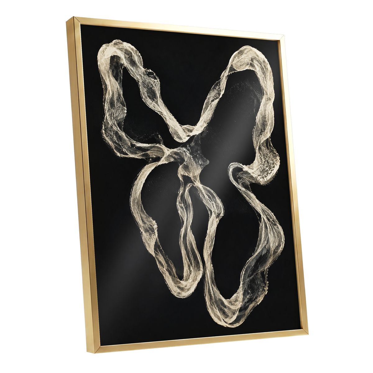 Ivory Drift, black, beige, white abstract wall art shown as a gold framed poster wall art print