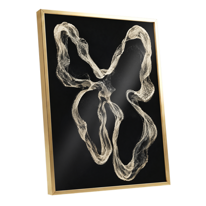 Ivory Drift, black, beige, white abstract wall art shown as a gold framed poster wall art print
