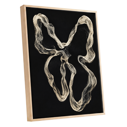 Ivory Drift, black, beige, white abstract wall art shown as a oak framed canvas wall art