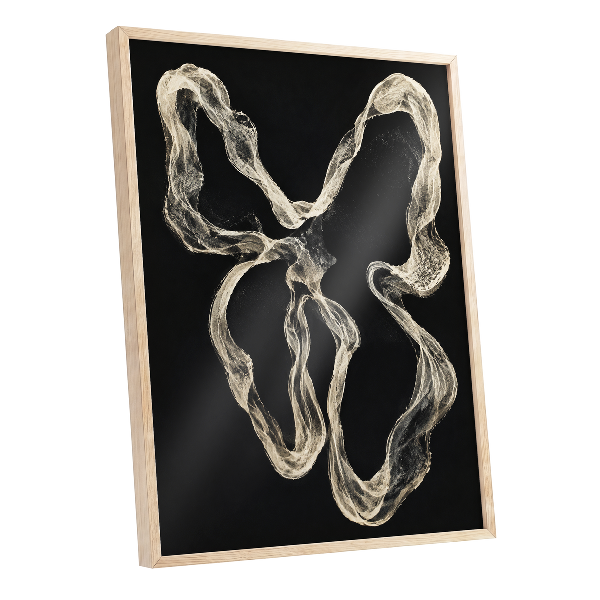 Ivory Drift, black, beige, white abstract wall art shown as a oak framed poster wall art print