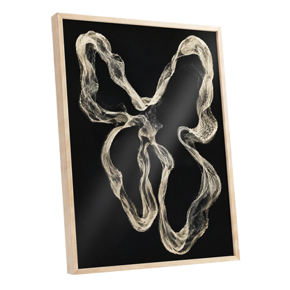 Ivory Drift, black, beige, white abstract wall art shown as a oak framed poster wall art print