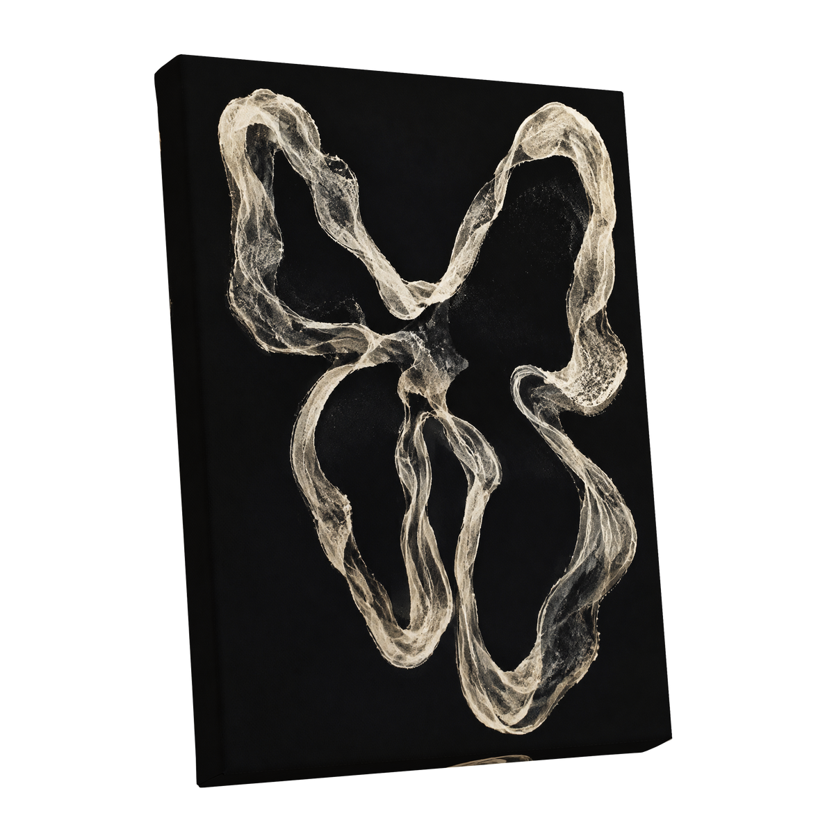Ivory Drift, black, beige, white abstract wall art shown as a stretched canvas wall art