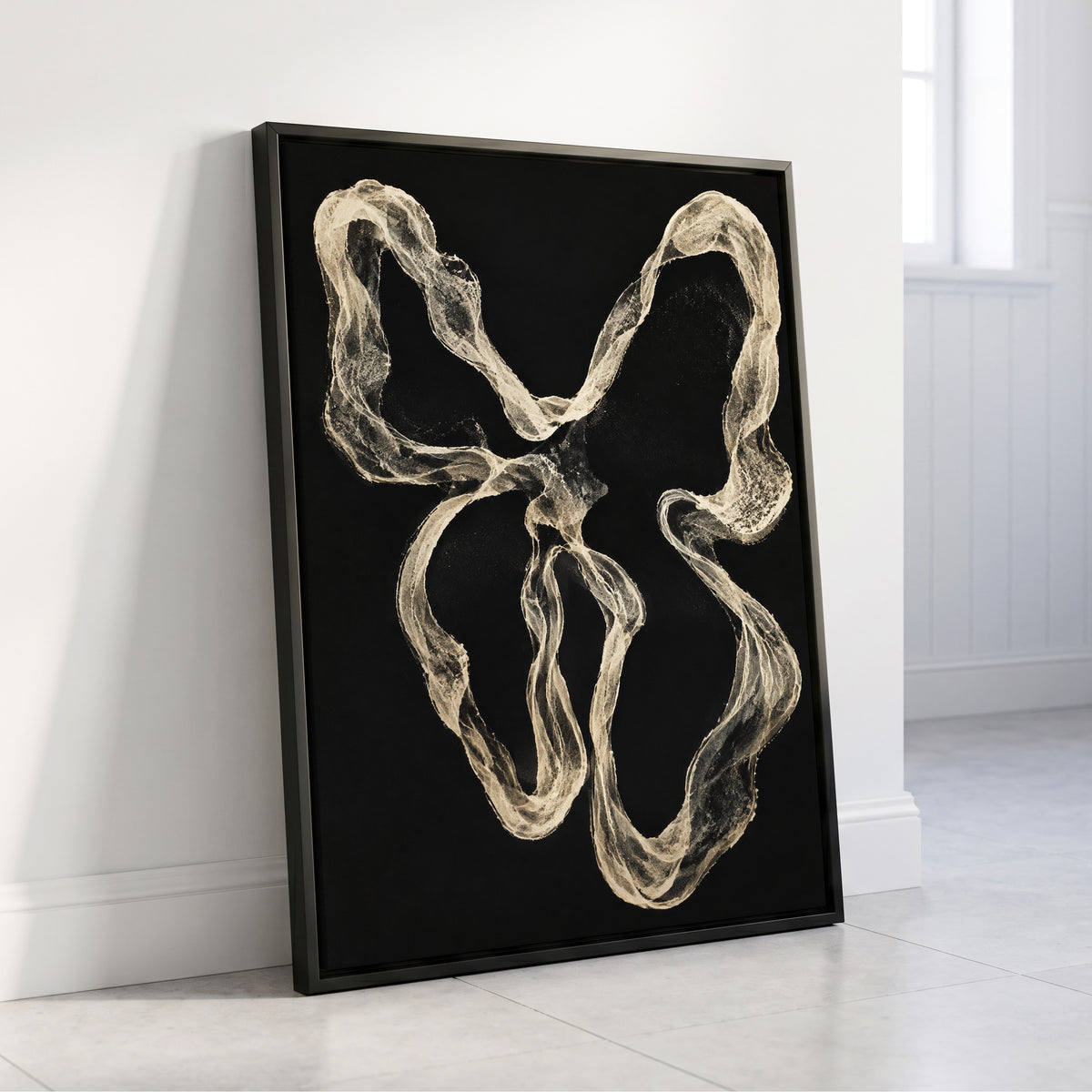 Ivory Drift, black, beige, white abstract wall art displayed in a styled interior, gallery view 4