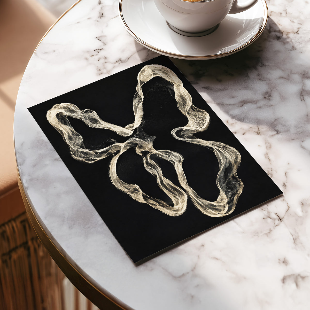 Ivory Drift, black, beige, white abstract wall art displayed in a styled interior, gallery view 5
