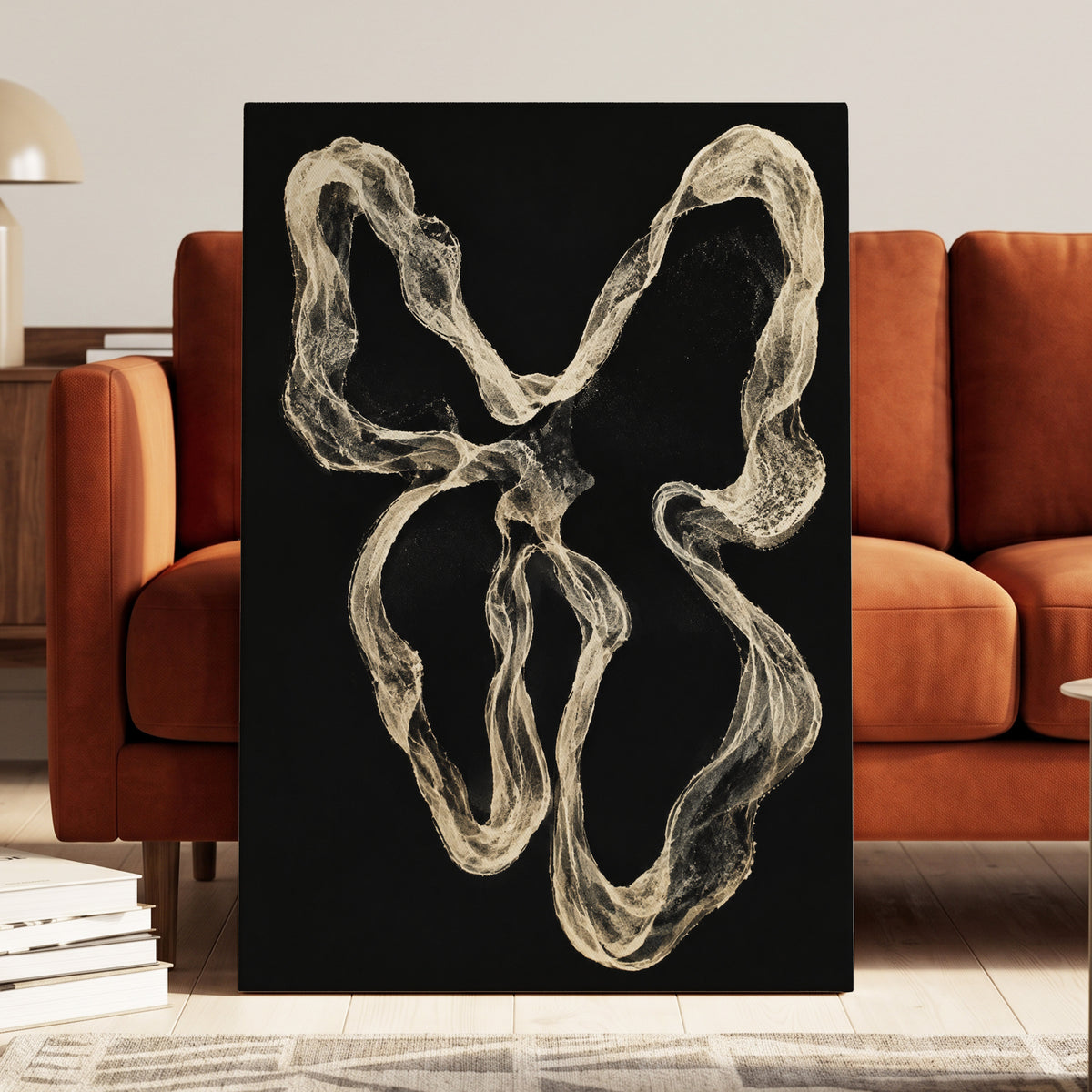 Ivory Drift, black, beige, white abstract wall art displayed in a styled interior, gallery view 7