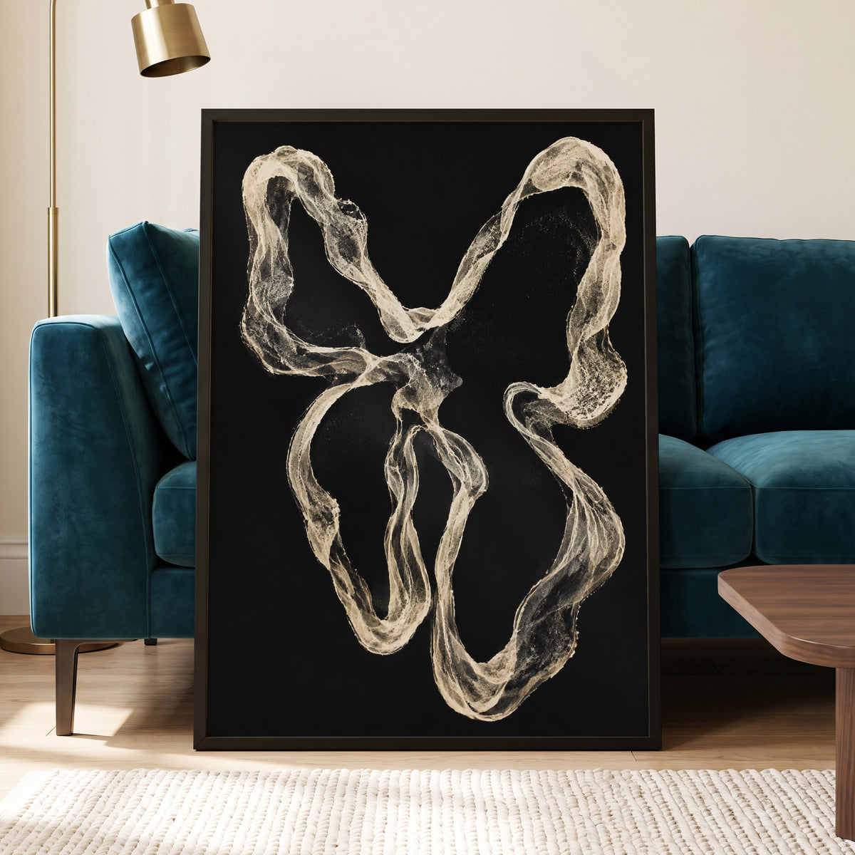 Ivory Drift, black, beige, white abstract wall art displayed in a styled interior, gallery view 9