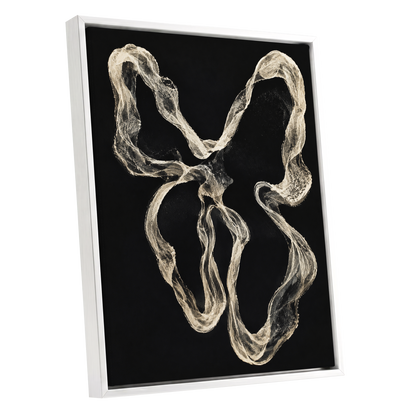 Ivory Drift, black, beige, white abstract wall art shown as a white framed canvas wall art
