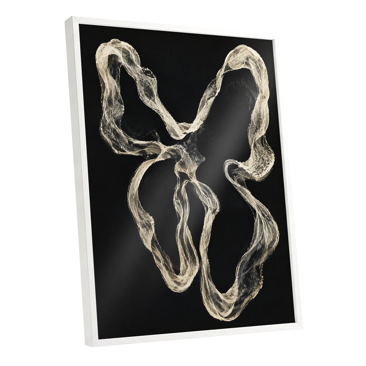 Ivory Drift, black, beige, white abstract wall art shown as a white framed poster wall art print