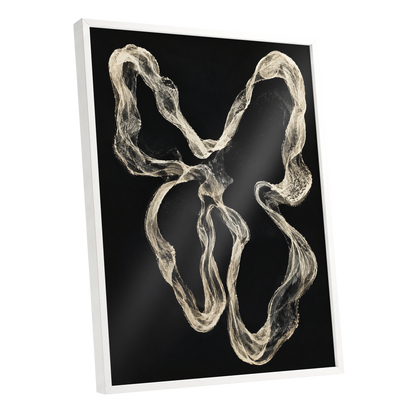 Ivory Drift, black, beige, white abstract wall art shown as a white framed poster wall art print