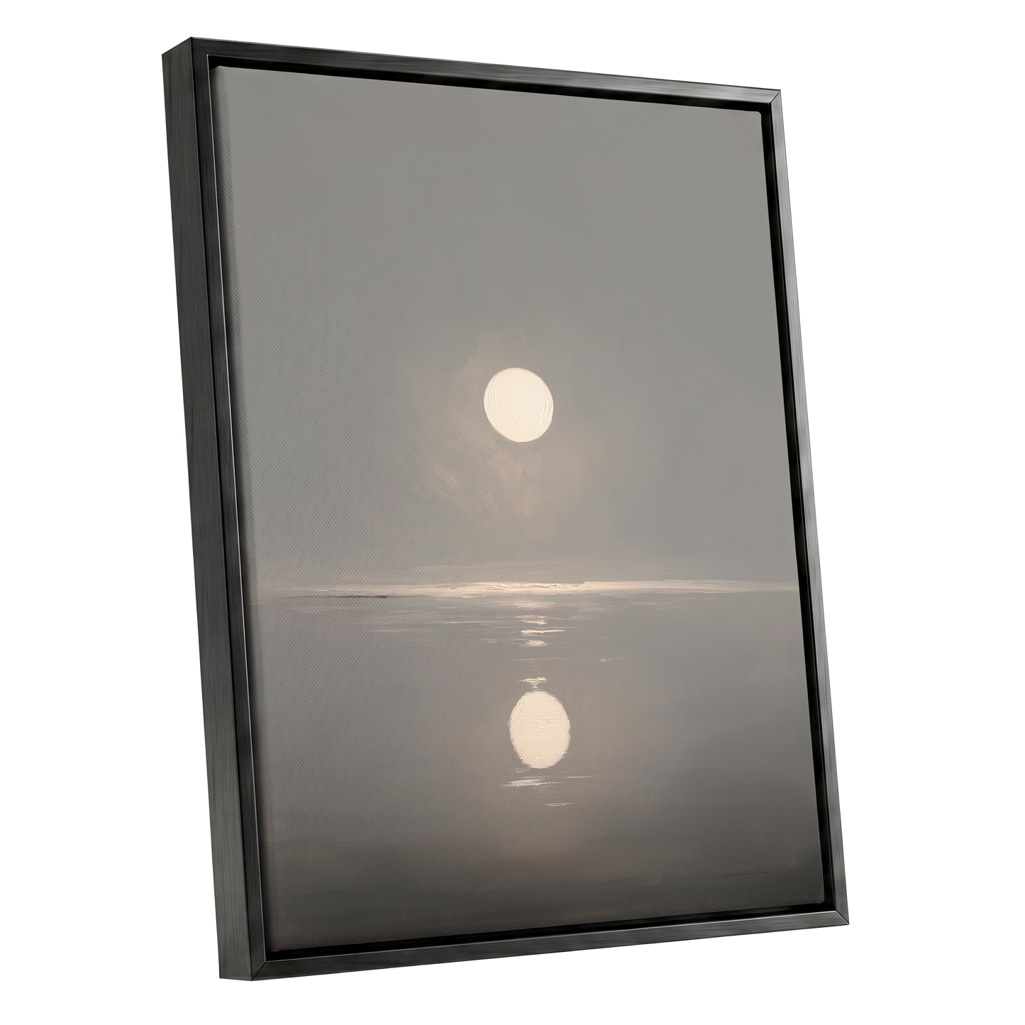 Ivory Echo on Stillwater, gray, beige, white nature wall art shown as a black framed canvas wall art