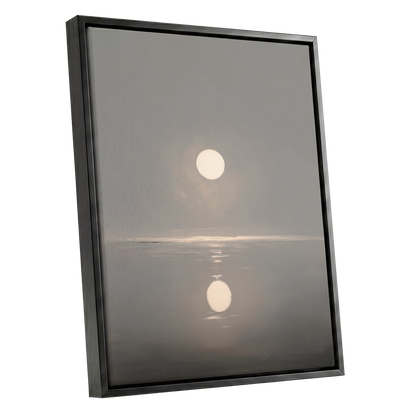Ivory Echo on Stillwater, gray, beige, white nature wall art shown as a black framed canvas wall art
