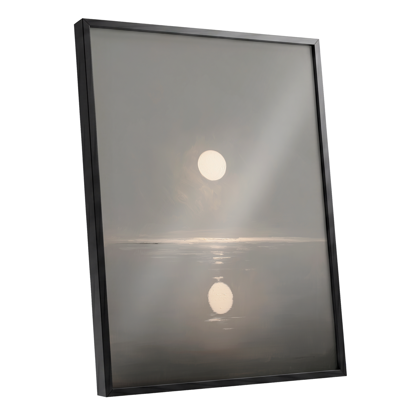 Ivory Echo on Stillwater, gray, beige, white nature wall art shown as a black framed poster wall art print