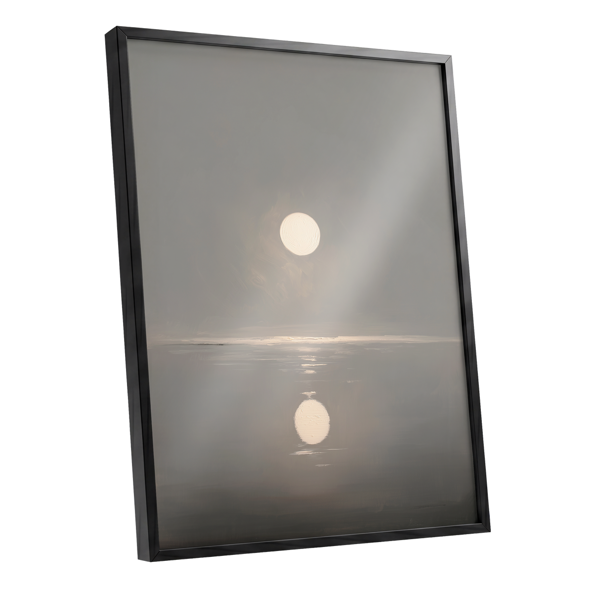 Ivory Echo on Stillwater, gray, beige, white nature wall art shown as a black framed poster wall art print