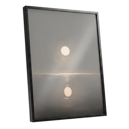 Ivory Echo on Stillwater, gray, beige, white nature wall art shown as a black framed poster wall art print
