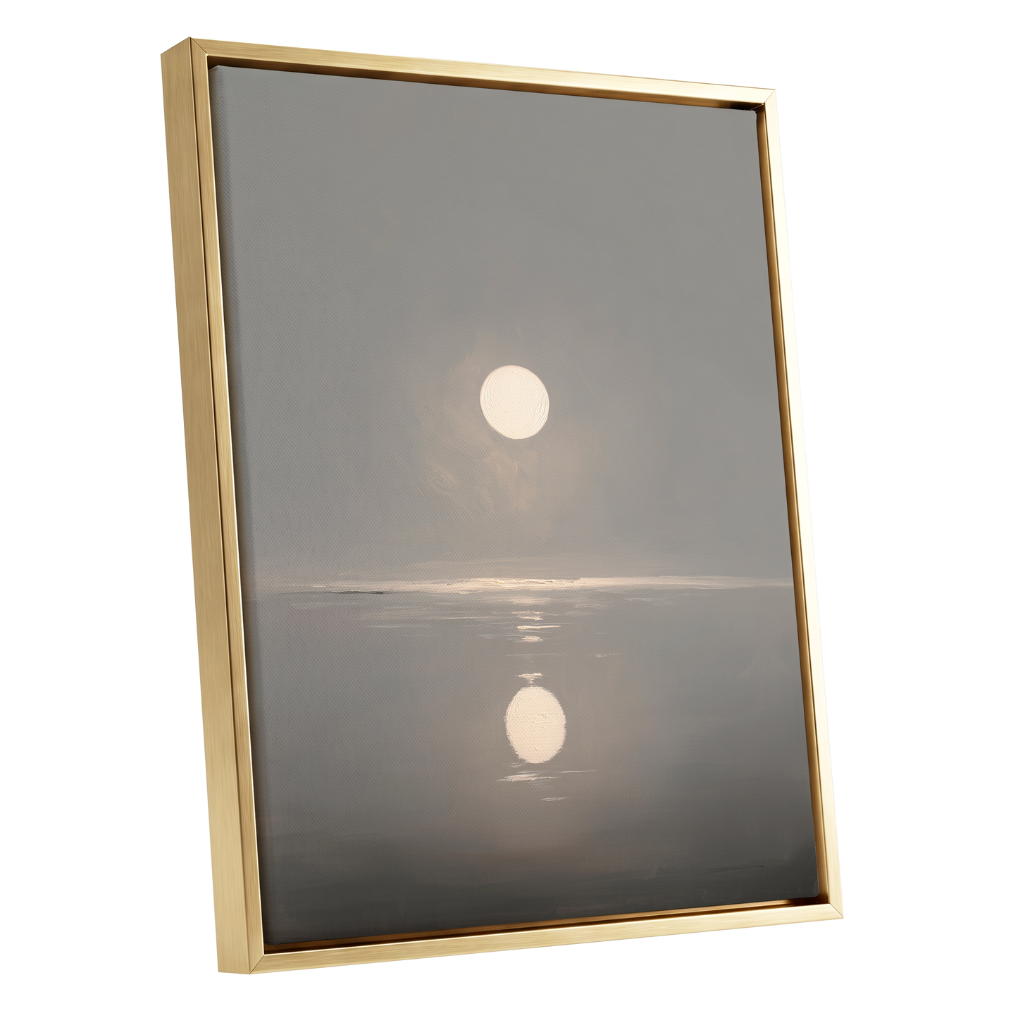 Ivory Echo on Stillwater, gray, beige, white nature wall art shown as a gold framed canvas wall art
