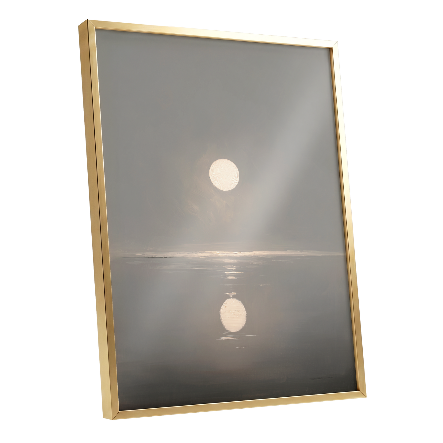 Ivory Echo on Stillwater, gray, beige, white nature wall art shown as a gold framed poster wall art print