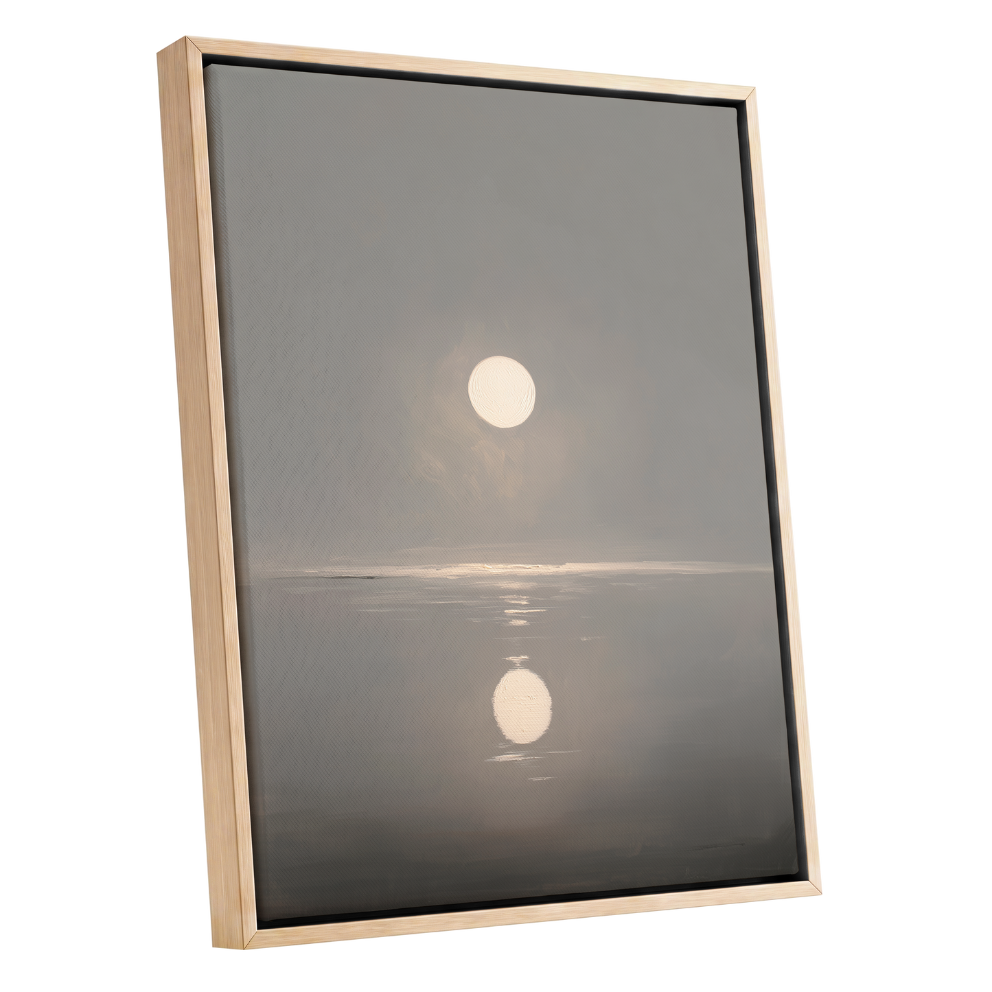 Ivory Echo on Stillwater, gray, beige, white nature wall art shown as a oak framed canvas wall art