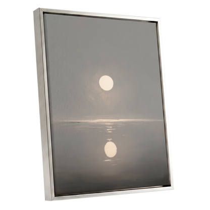Ivory Echo on Stillwater, gray, beige, white nature wall art shown as a silver framed canvas wall art