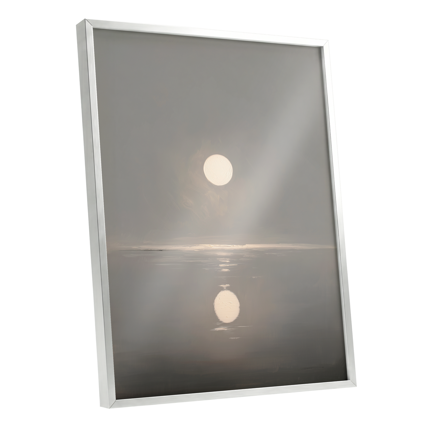 Ivory Echo on Stillwater, gray, beige, white nature wall art shown as a silver framed poster wall art print