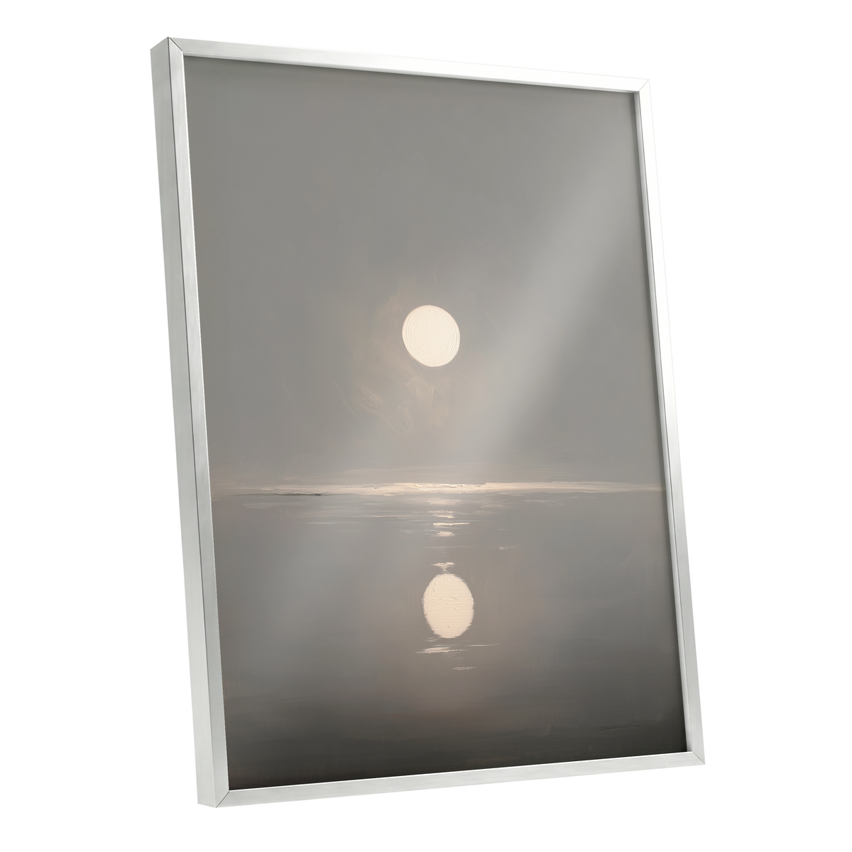 Ivory Echo on Stillwater, gray, beige, white nature wall art shown as a silver framed poster wall art print