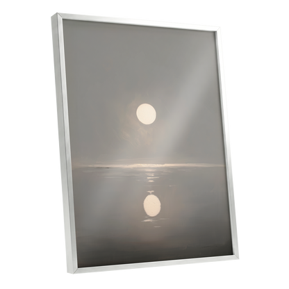 Ivory Echo on Stillwater, gray, beige, white nature wall art shown as a silver framed poster wall art print