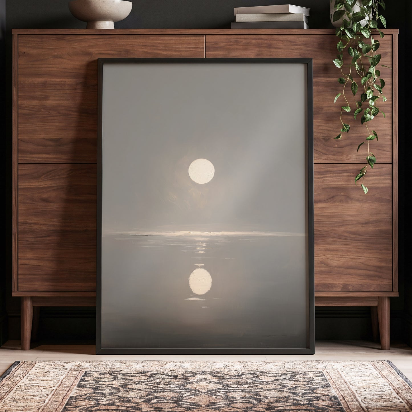 Ivory Echo on Stillwater, gray, beige, white nature wall art displayed in a styled interior, gallery view 2
