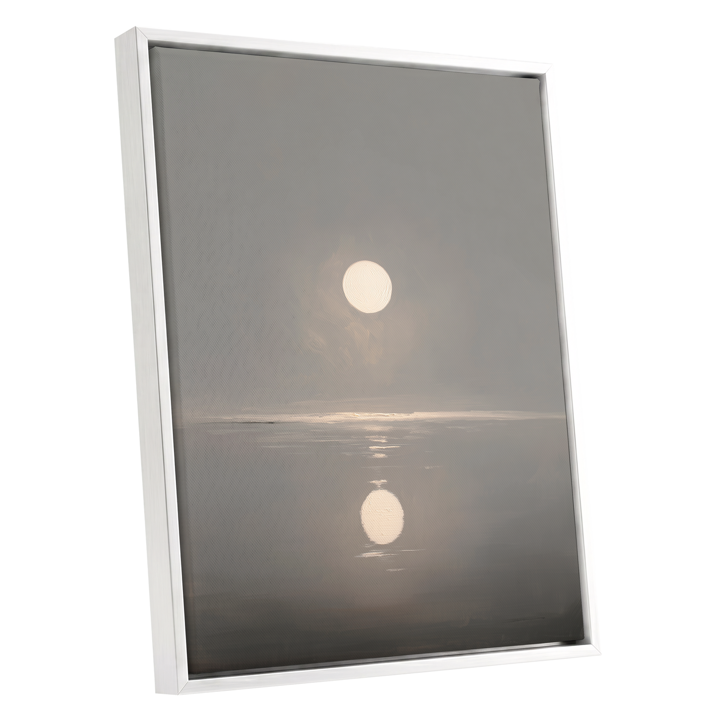 Ivory Echo on Stillwater, gray, beige, white nature wall art shown as a white framed canvas wall art
