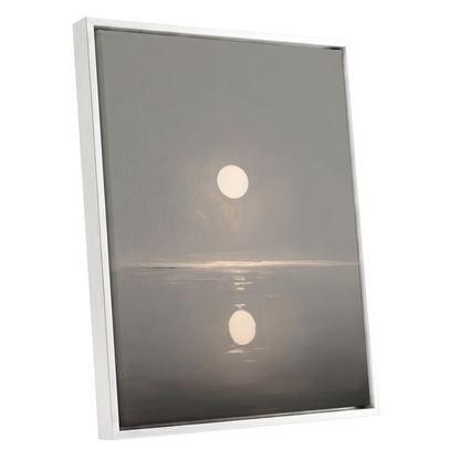 Ivory Echo on Stillwater, gray, beige, white nature wall art shown as a white framed canvas wall art