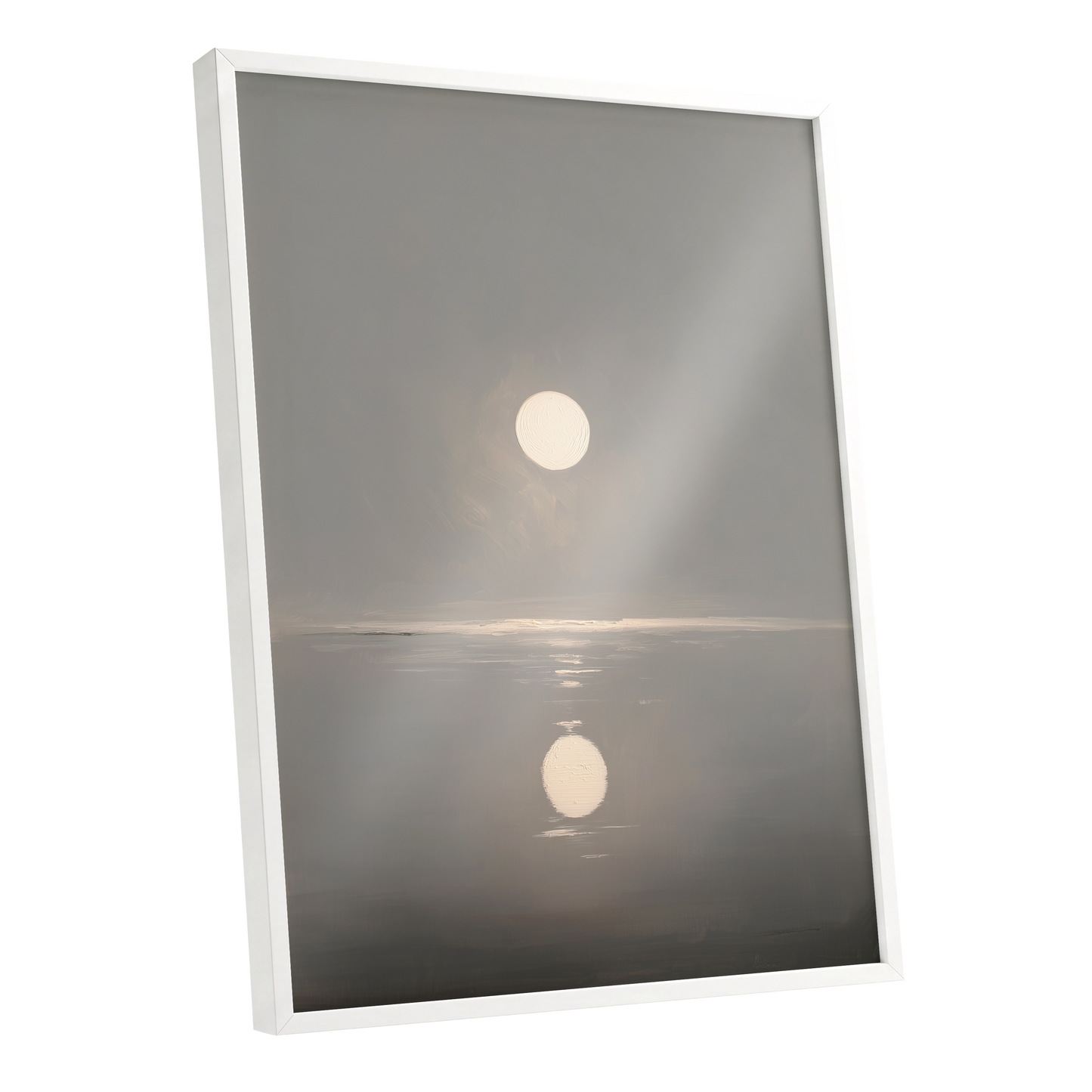 Ivory Echo on Stillwater, gray, beige, white nature wall art shown as a white framed poster wall art print
