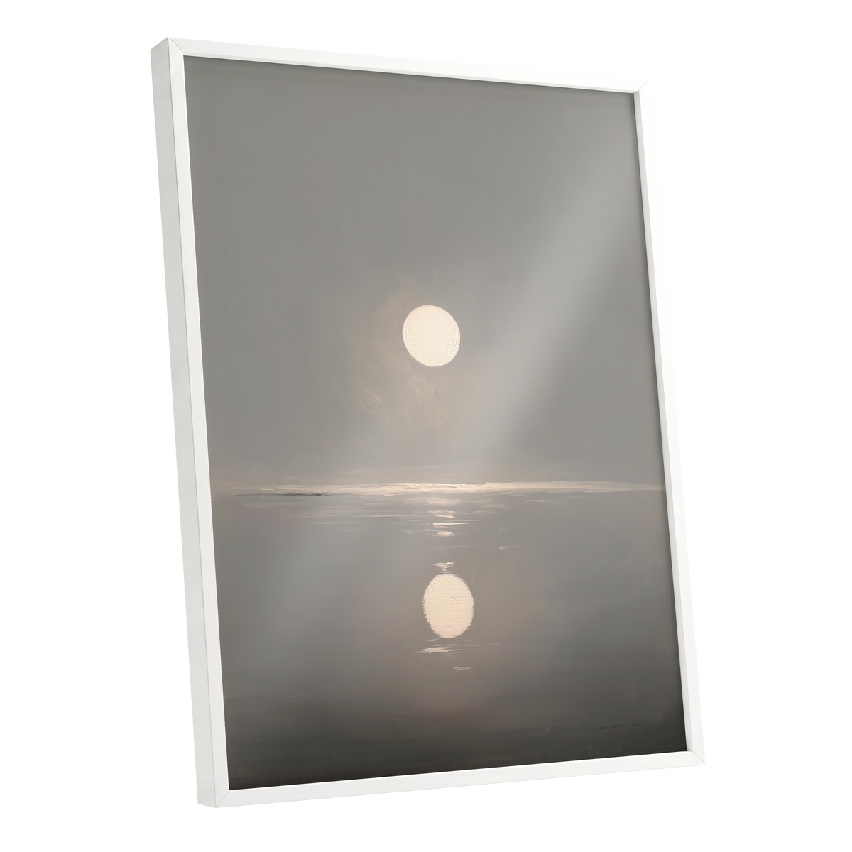 Ivory Echo on Stillwater, gray, beige, white nature wall art shown as a white framed poster wall art print
