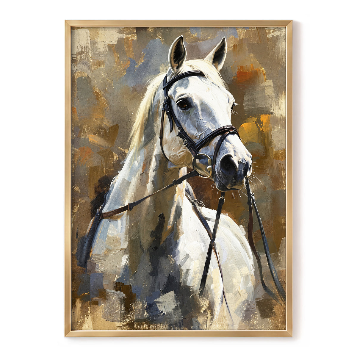 Ivory Equine, white, black, beige nature wall art, front artwork view
