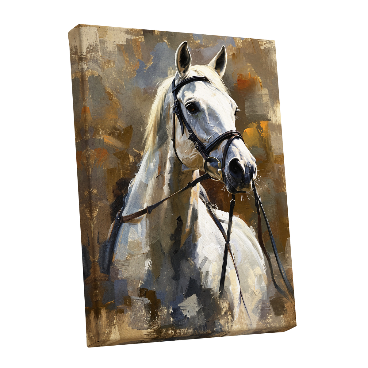 Ivory Equine, white, black, beige nature wall art shown as a stretched canvas wall art