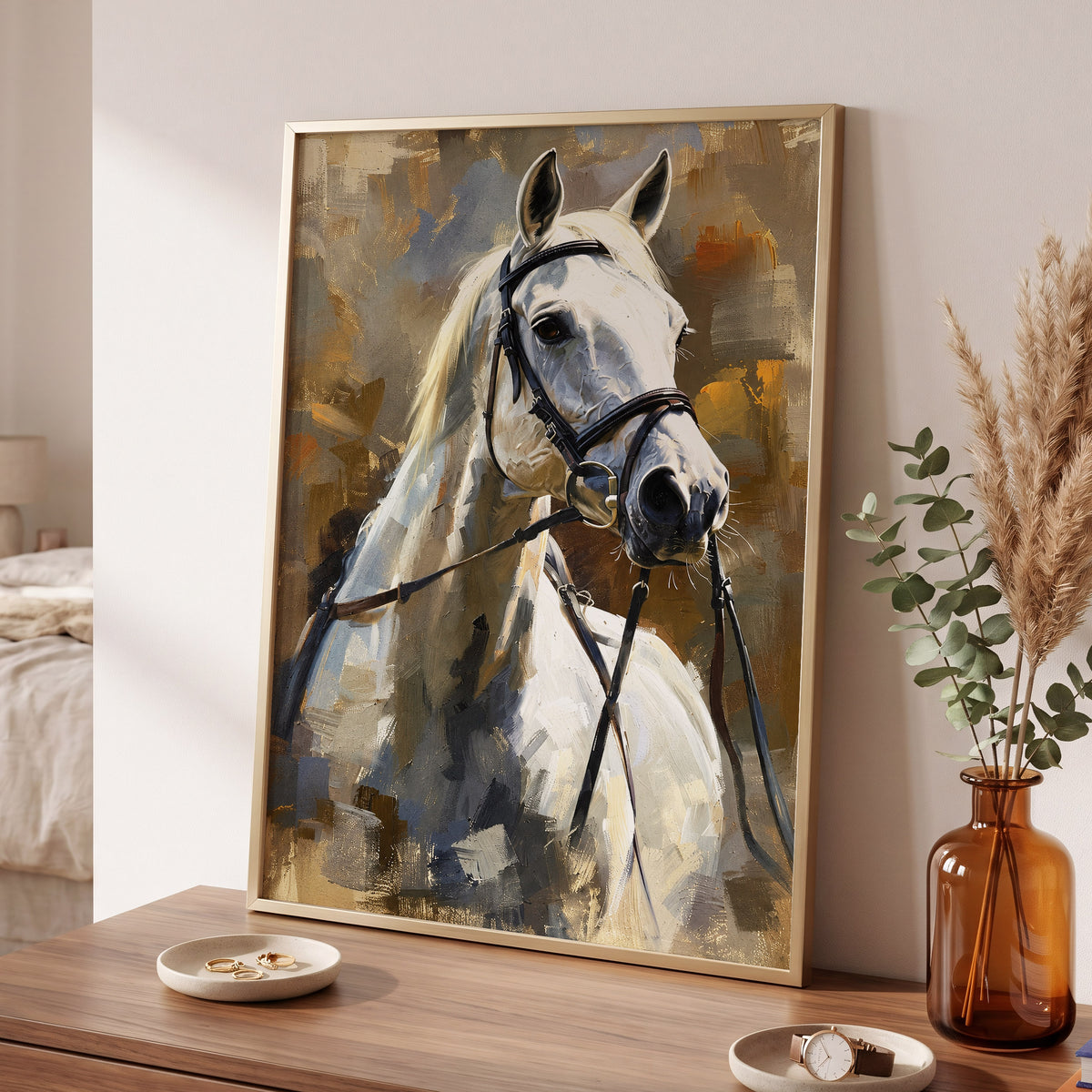 Ivory Equine, white, black, beige nature wall art displayed in a styled interior, gallery view 2