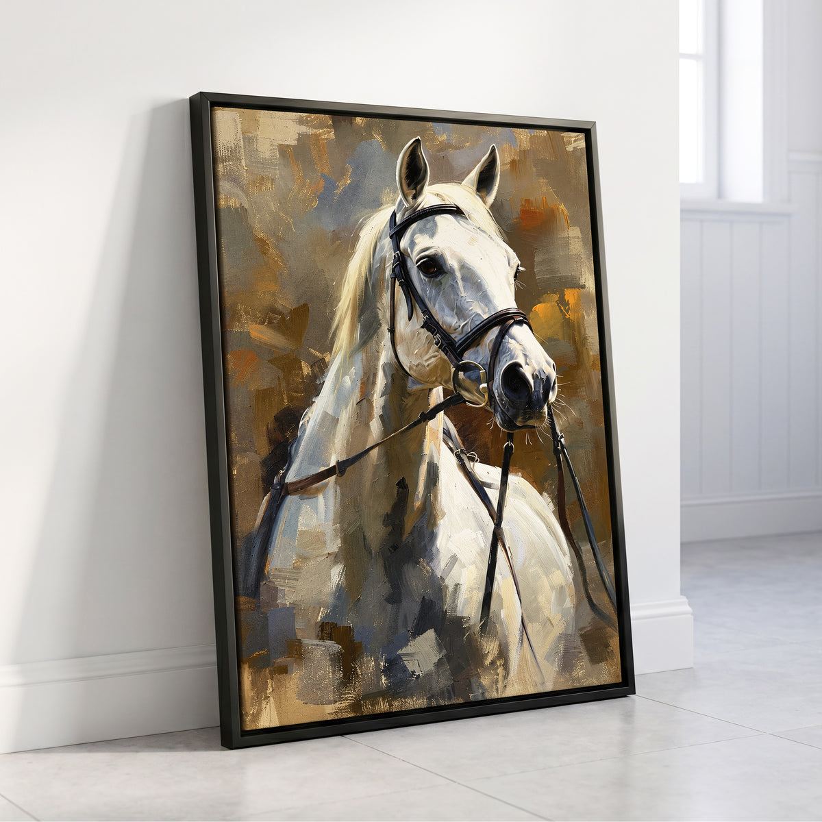 Ivory Equine, white, black, beige nature wall art displayed in a styled interior, gallery view 4