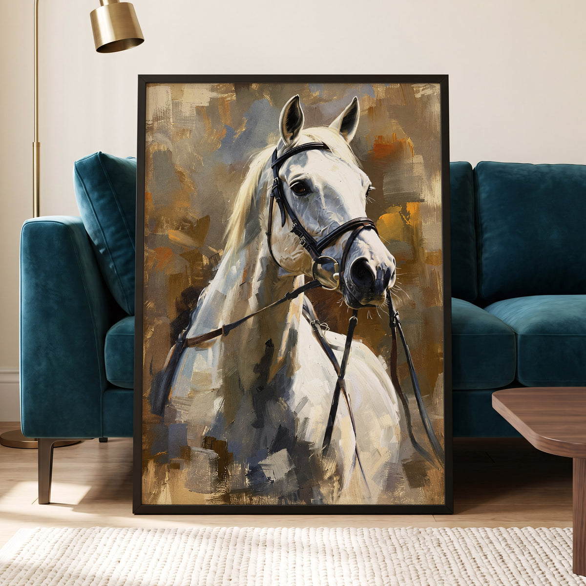 Ivory Equine, white, black, beige nature wall art displayed in a styled interior, gallery view 6