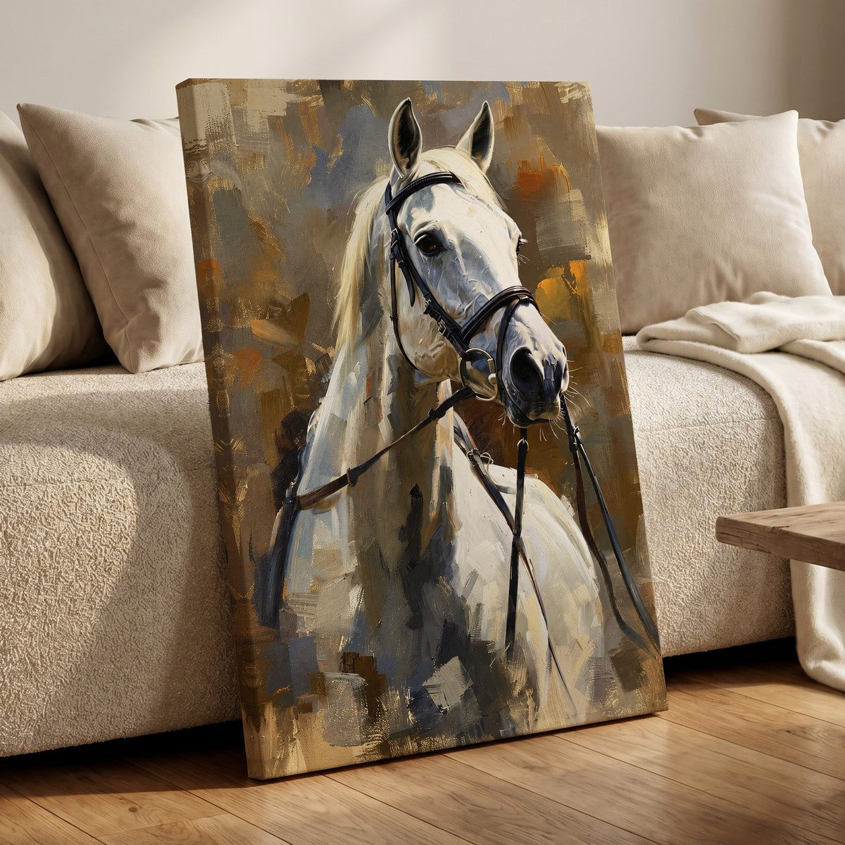Ivory Equine, white, black, beige nature wall art displayed in a styled interior, gallery view 7