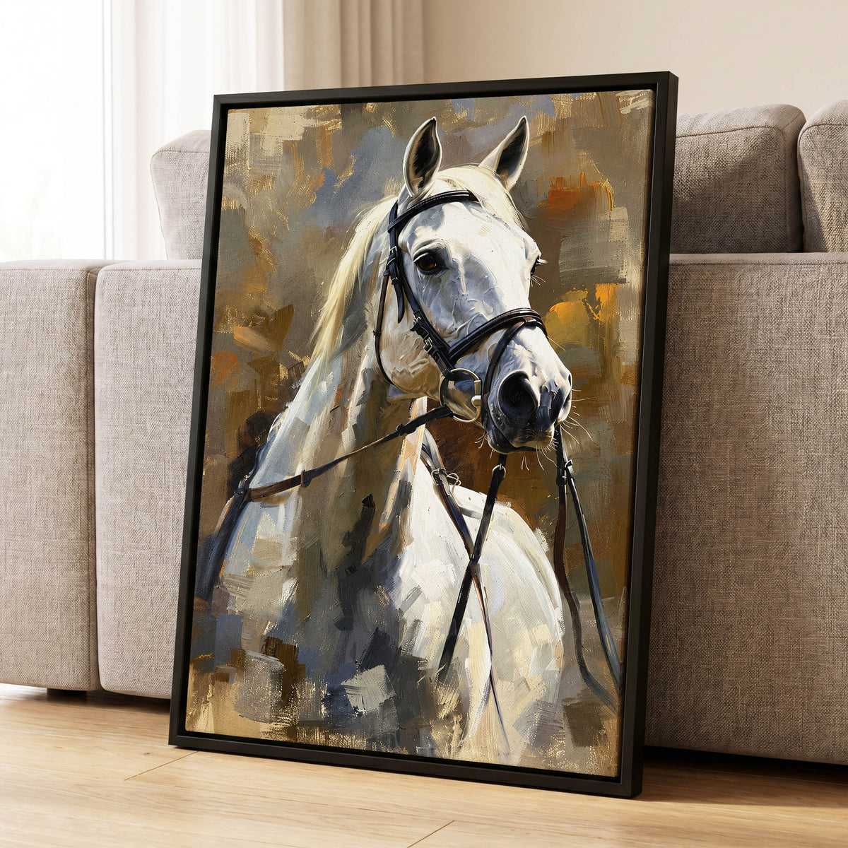 Ivory Equine, white, black, beige nature wall art displayed in a styled interior, gallery view 8