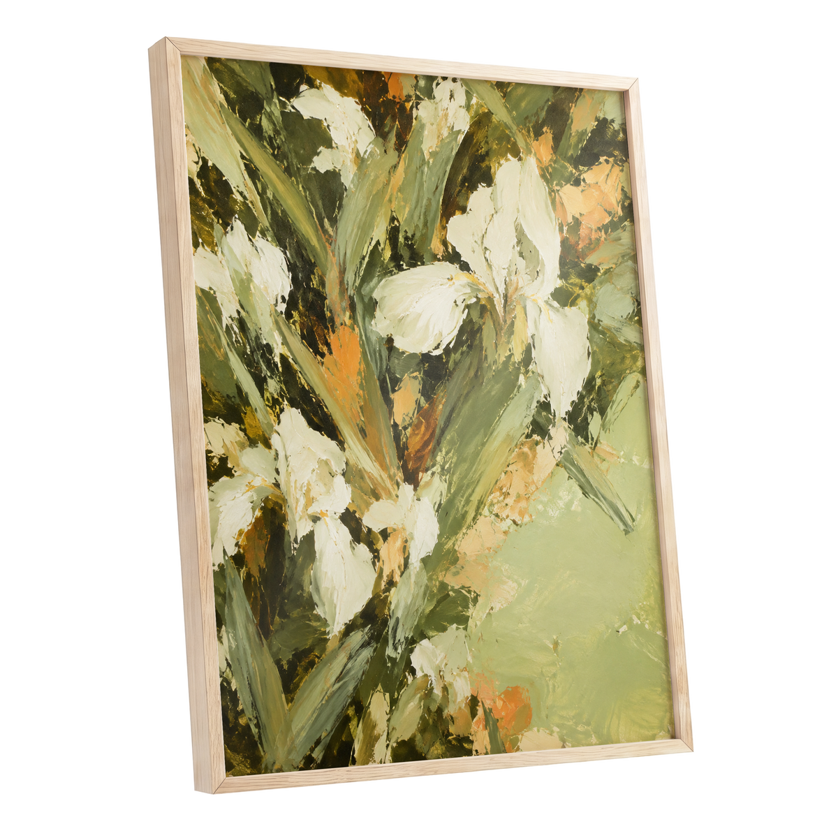 Ivory Garden Rhythm, green, white, beige floral wall art shown as a oak framed poster wall art print