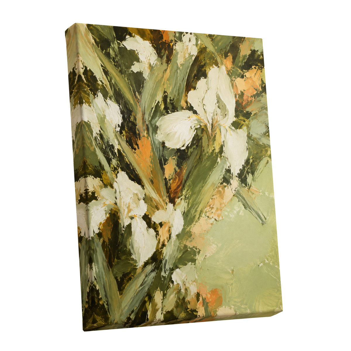 Ivory Garden Rhythm, green, white, beige floral wall art shown as a stretched canvas wall art