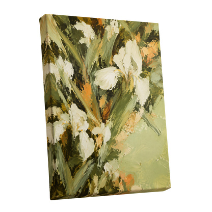 Ivory Garden Rhythm, green, white, beige floral wall art shown as a stretched canvas wall art