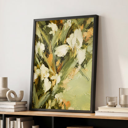 Ivory Garden Rhythm, green, white, beige floral wall art displayed in a styled interior, gallery view 2
