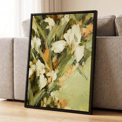 Ivory Garden Rhythm, green, white, beige floral wall art displayed in a styled interior, gallery view 4