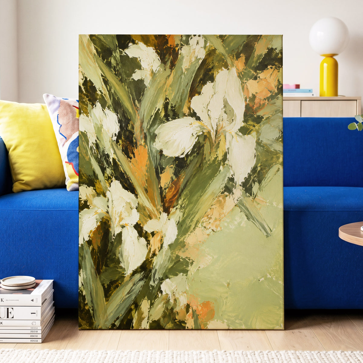 Ivory Garden Rhythm, green, white, beige floral wall art displayed in a styled interior, gallery view 7
