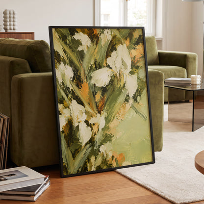 Ivory Garden Rhythm, green, white, beige floral wall art displayed in a styled interior, gallery view 9