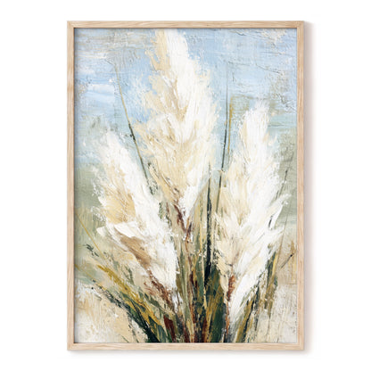 Ivory Meadow – white, beige, blue floral wall art, front view