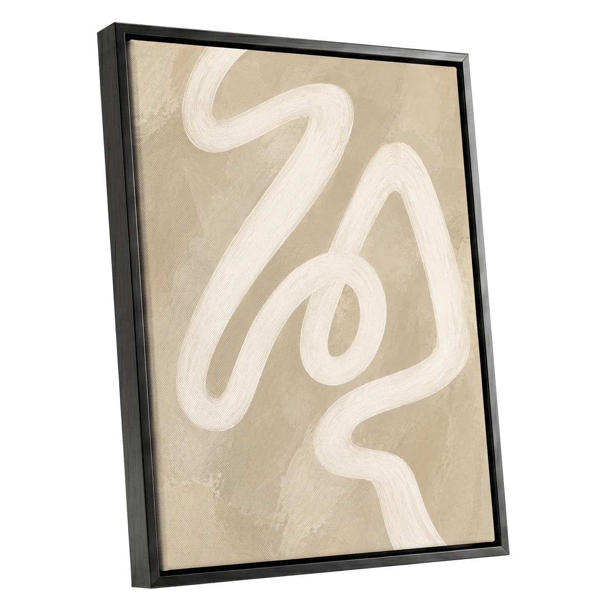Ivory Meander, beige, white, brown abstract wall art shown as a black framed canvas wall art