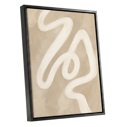 Ivory Meander, beige, white, brown abstract wall art shown as a black framed canvas wall art